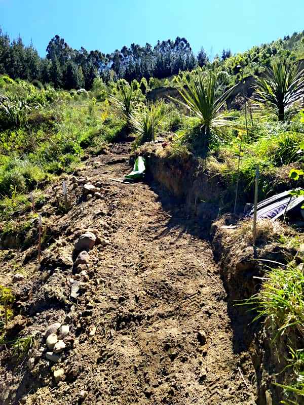 Looking up a steep newly made track